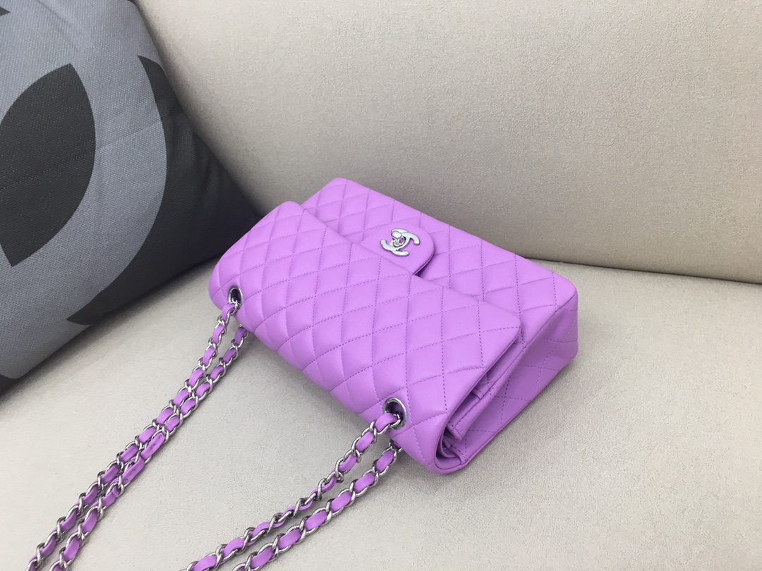 Medium Classic Flap Lambskin Bag AO1112 Purple/Silver